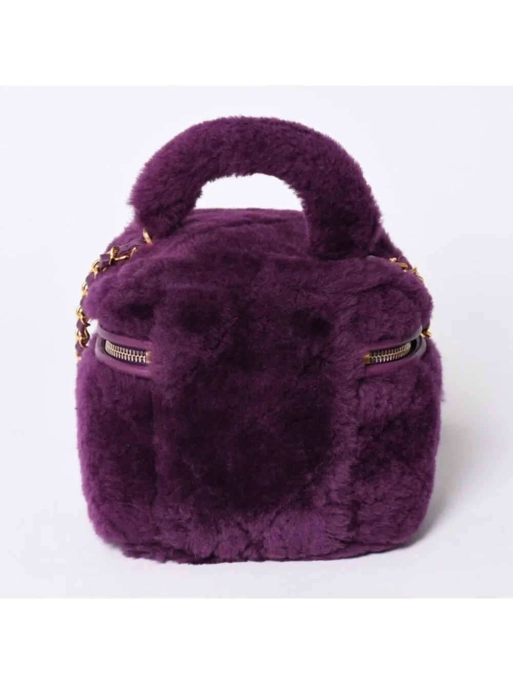 Chanel CC Logo Vanity 2-Way Shoulder Bag Shearling Purple Gold